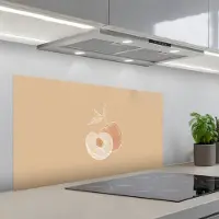 KitchenYeah Spatscherm 100x50 cm - Zelfklevende achterwand Perzik - Lijntekening - Pit - Beige - Keuken muurbeschermer - Spatwand fornuis