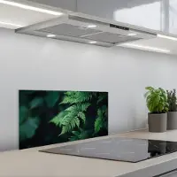 KitchenYeah Spatscherm 70x30 cm - Zelfklevende achterwand Varenblad - Groen - Structuur - Wazig - Keuken muurbeschermer - Spatwand fornuis