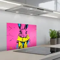 KitchenYeah Spatscherm 60x45 cm - Zelfklevende achterwand Konijn - Felroze - Sjaal - Abstract - Keuken muurbeschermer - Spatwand fornuis