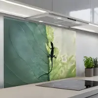 KitchenYeah Spatscherm 120x80 cm - Zelfklevende achterwand Hagedis - Blad - Nerven - Groen - Keuken muurbeschermer - Spatwand fornuis