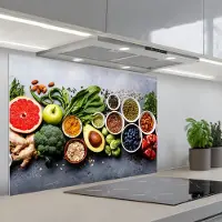 KitchenYeah Spatscherm 80x55 cm - Zelfklevende achterwand Fruit - Beton print - Groente - Keuken muurbeschermer - Spatwand fornuis
