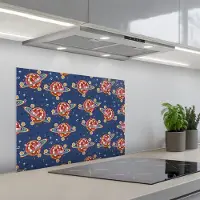 KitchenYeah Spatscherm 70x50 cm - Zelfklevende achterwand Disco - Blauw - Patroon - Keuken muurbeschermer - Spatwand fornuis
