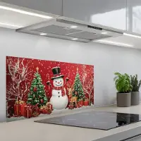 KitchenYeah Spatscherm 80x40 cm - Zelfklevende achterwand Feestvreugde - Winterbos - Kleurrijk - Keuken muurbeschermer - Spatwand fornuis
