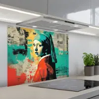 KitchenYeah Spatscherm 80x60 cm - Zelfklevende achterwand Klassiek - Pareloorbel - Streetartstijl - Kleurrijk - Keuken muurbeschermer - Spatwand fornuis