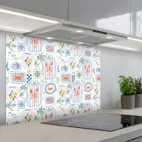 KitchenYeah Spatscherm 80x55 cm - Zelfklevende achterwand Zee - Sfeer - Krab - Blauw - Keuken muurbeschermer - Spatwand fornuis