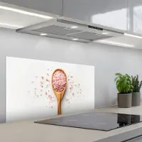KitchenYeah Spatscherm 90x45 cm - Zelfklevende achterwand Lepel - Zout - Roze - Keuken muurbeschermer - Spatwand fornuis