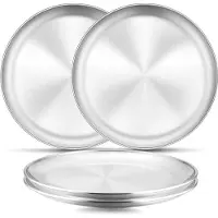 LONGZIMING -Set van 4 RVS Borden – 20 cm Rond Servies, Duurzame Roestvrijstalen Campingborden voor Keuken, Picknick, Wandelen, Barbecue en Feestjes