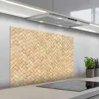 KitchenYeah Spatscherm 100x65 cm - Zelfklevende achterwand Patroon - Beige - Rotan print - Keuken muurbeschermer - Spatwand fornuis