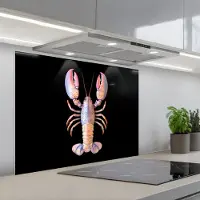 KitchenYeah Spatscherm 80x60 cm - Zelfklevende achterwand Kreeft - Roze - Zacht - Zwart - Keuken muurbeschermer - Spatwand fornuis