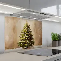 KitchenYeah Spatscherm 80x60 cm - Zelfklevende achterwand Kerst - Sfeer - Groen - Keuken muurbeschermer - Spatwand fornuis