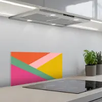 KitchenYeah Spatscherm 70x30 cm - Zelfklevende achterwand Driehoeken - Kleurrijk - Abstract - Keuken muurbeschermer - Spatwand fornuis