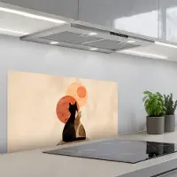KitchenYeah Spatscherm 90x45 cm - Zelfklevende achterwand Katten - Zwart - Abstract - Cirkels - Keuken muurbeschermer - Spatwand fornuis