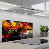 KitchenYeah Spatscherm 90x45 cm - Zelfklevende achterwand Kunst - Zwart - Abstract - Keuken muurbeschermer - Spatwand fornuis
