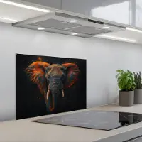 KitchenYeah Spatscherm 60x45 cm - Zelfklevende achterwand Olifant - Oranje - Oren - Keuken muurbeschermer - Spatwand fornuis