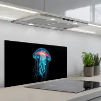 KitchenYeah Spatscherm 90x45 cm - Zelfklevende achterwand Kwal - Tentakels - Blauw - Licht - Keuken muurbeschermer - Spatwand fornuis