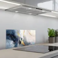 KitchenYeah Spatscherm 60x30 cm - Zelfklevende achterwand Blauw - Modern - Marmer print - Abstract - Goud - Keuken muurbeschermer - Spatwand fornuis