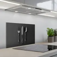 KitchenYeah Spatscherm 60x40 cm - Zelfklevende achterwand Bestek - Zwart - Keuken muurbeschermer - Spatwand fornuis