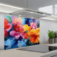 KitchenYeah Spatscherm 80x60 cm - Zelfklevende achterwand Golvend - Energie - warm - Keuken muurbeschermer - Spatwand fornuis