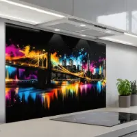 KitchenYeah Spatscherm 120x80 cm - Zelfklevende achterwand Skyline - Brug - Verlichting - Kleuren - Keuken muurbeschermer - Spatwand fornuis