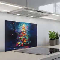 KitchenYeah Spatscherm 70x55 cm - Zelfklevende achterwand Kerstboom - Kerst - Abstract - Kleurrijk - Keuken muurbeschermer - Spatwand fornuis
