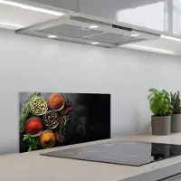 KitchenYeah Spatscherm 70x30 cm - Zelfklevende achterwand Glazen - Bakjes - Blaadjes - Kruiden - Keuken muurbeschermer - Spatwand fornuis