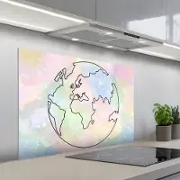 KitchenYeah Spatscherm 100x65 cm - Zelfklevende achterwand Wereldkaart - Pastel - Lijnen - Keuken muurbeschermer - Spatwand fornuis