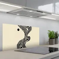 KitchenYeah Spatscherm 80x40 cm - Zelfklevende achterwand Beige - Lijnen - Golvend - Abstract - Keuken muurbeschermer - Spatwand fornuis