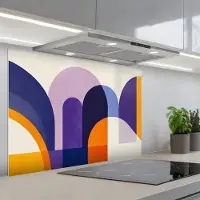 KitchenYeah Spatscherm 90x60 cm - Zelfklevende achterwand Vormen - Abstract - Grafisch - Oranje - Keuken muurbeschermer - Spatwand fornuis