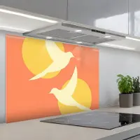 KitchenYeah Spatscherm 90x60 cm - Zelfklevende achterwand Vogels - Cirkels - Geel - Keuken muurbeschermer - Spatwand fornuis