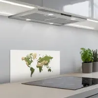 KitchenYeah Spatscherm 60x30 cm - Zelfklevende achterwand Wereldkaart - Reliëf - Aardekleruige tinten - Keuken muurbeschermer - Spatwand fornuis