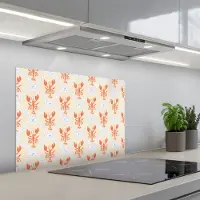 KitchenYeah Spatscherm 70x50 cm - Zelfklevende achterwand Zee - Kreeft - Blauw - Geel - Oranje - Keuken muurbeschermer - Spatwand fornuis