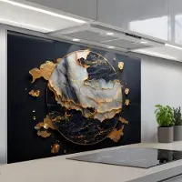 KitchenYeah Spatscherm 120x80 cm - Zelfklevende achterwand Kunst - Goud - Zwart - Modern - Abstract - Keuken muurbeschermer - Spatwand fornuis