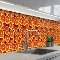 KitchenYeah Keuken achterwand 450x60 cm - Spatscherm zelfklevend Sinaasappels - Oranje - Gesneden - Muurbeschermer - Spatwand fornuis