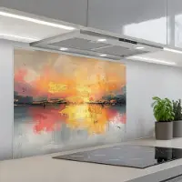 KitchenYeah Spatscherm 90x70 cm - Zelfklevende achterwand Modern - Abstract - Goud - Roze - Keuken muurbeschermer - Spatwand fornuis