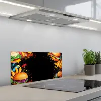 KitchenYeah Spatscherm 60x30 cm - Zelfklevende achterwand Fastfood - Graffiti - Hamburger - Eten - Modern - Keuken muurbeschermer - Spatwand fornuis