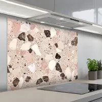 KitchenYeah Spatscherm 100x75 cm - Zelfklevende achterwand Licht - Roze - Terrazzo - Stenen - Keuken muurbeschermer - Spatwand fornuis