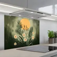 KitchenYeah Spatscherm 90x70 cm - Zelfklevende achterwand Bloemen - Bladeren - Zon - Groen - Keuken muurbeschermer - Spatwand fornuis