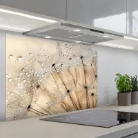KitchenYeah Spatscherm 80x55 cm - Zelfklevende achterwand Paardenbloem - Abstract - Natuur - Beige - Keuken muurbeschermer - Spatwand fornuis