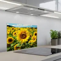 KitchenYeah Spatscherm 60x45 cm - Zelfklevende achterwand Zonnebloem - Geel - Natuur - Bloemen - Keuken muurbeschermer - Spatwand fornuis