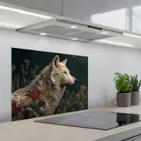 KitchenYeah Spatscherm 70x55 cm - Zelfklevende achterwand Wolf - Bloemen - Natuur - Keuken muurbeschermer - Spatwand fornuis