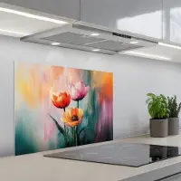 KitchenYeah Spatscherm 70x50 cm - Zelfklevende achterwand Dromerig - Bloemen - Verfijnde details - Keuken muurbeschermer - Spatwand fornuis