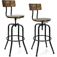 Costway Set van 2 barkrukken, draaibaar, met zithoogte 69-76 cm, in hoogte verstelbaar, met afneembare rugleuning, industrieel design, voor thuis, bistro, eetkamer