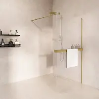 Saniclear Metric inloopdouche 100cm met handdoekhouder en helder glas geborsteld messing - mat goud