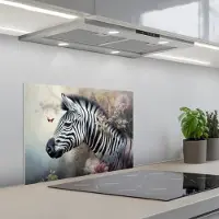KitchenYeah Spatscherm 60x45 cm - Zelfklevende achterwand Zebra - Wilde dieren - Vlinder - Bloemen - Keuken muurbeschermer - Spatwand fornuis