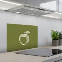 KitchenYeah Spatscherm 60x45 cm - Zelfklevende achterwand Lijntekening - Appel - Olijfgroen - Blaadje - Keuken muurbeschermer - Spatwand fornuis