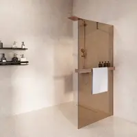 Saniclear Oblique inloopdouche 120cm met handdoekhouder en bronsglas geborsteld koper