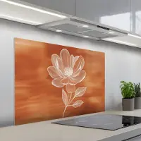 KitchenYeah Spatscherm 100x65 cm - Zelfklevende achterwand Bloem - Minimalistisch - Wit - Keuken muurbeschermer - Spatwand fornuis