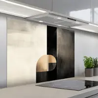 KitchenYeah Spatscherm 100x75 cm - Zelfklevende achterwand Vormen - Modern - Zwart - Keuken muurbeschermer - Spatwand fornuis
