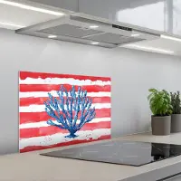 KitchenYeah Spatscherm 60x40 cm - Zelfklevende achterwand Koraal - Verfstructuur - Rood - Blauw - Keuken muurbeschermer - Spatwand fornuis