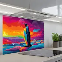KitchenYeah Spatscherm 90x60 cm - Zelfklevende achterwand Ijsschots - Pinguïn - Abstract - Lucht - Keuken muurbeschermer - Spatwand fornuis